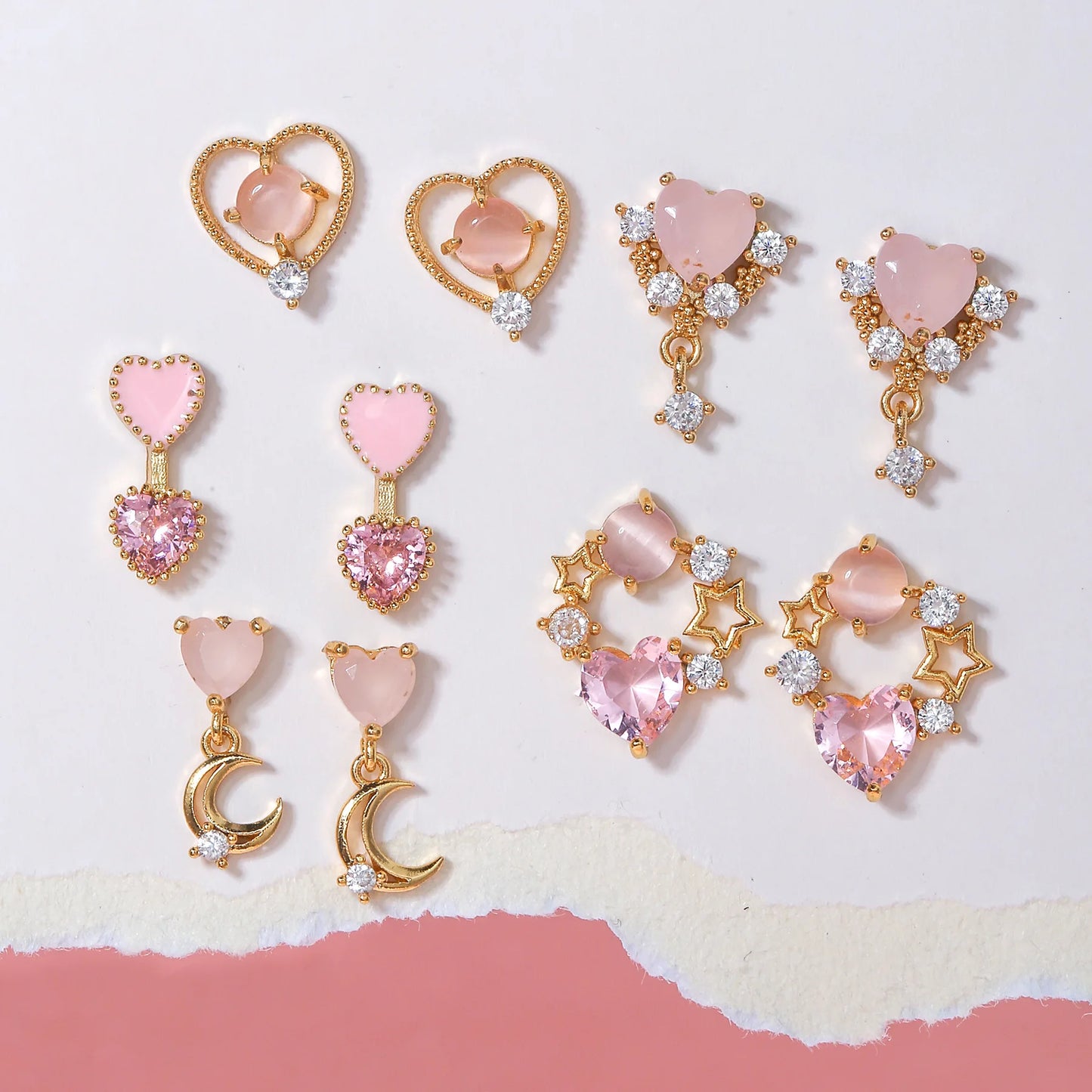 pink/Gold-plated Star Geometric Stud Earrings