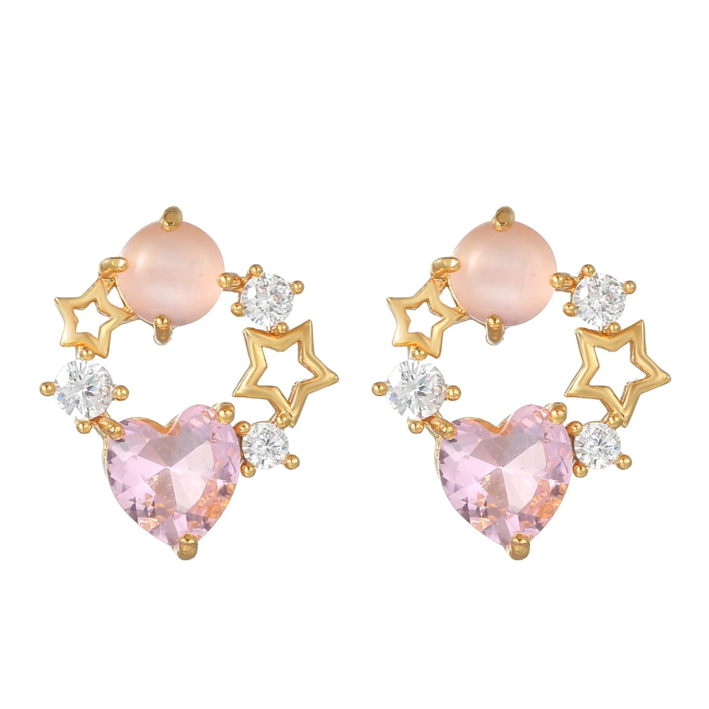 pink/Gold-plated Star Geometric Stud Earrings