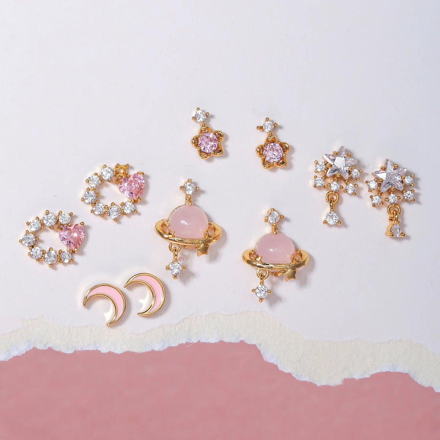 pink/Gold-plated Star Geometric Stud Earrings