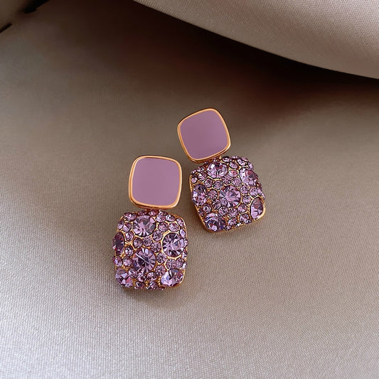 Classic Purple Crystal Square Dangle Earrings